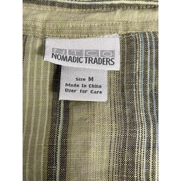Nomadic Traders Women's 100% Linen Light Green Stripe Button Up Medium - Picture 6 of 8